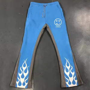 Pantalon vintage personnalisé pour homme, décontracté, à jambe large, orné de strass, avec design évasé et effet usé, en tissu molletonné type jogger - Product Image 5