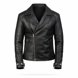 Chaqueta de Cuero Genuino Negra para Hombre, Chaqueta de Cuero Clásica a la Moda, Chaqueta de Cuero Casual de Corte Ajustado, Fabricante Personalizado - Product Image 1