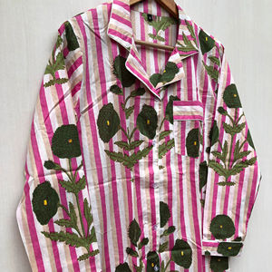 Conjunto de Pijama de Lujo Informal, 100% Algodón, Ligero, de Manga Larga, para Verano, Ropa de Dormir para Mujer, Estampado a Mano, Precio al por Mayor - Product Image 1