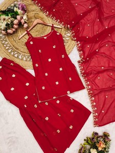 Haut brodé en georgette Royal Blooming avec dupatta assortie, tenue ethnique traditionnelle pour mariage, vêtements féminins. - Product Image 6