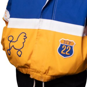 Veste de course Sigma Gamma Rho pour femme, bleu et or, style bomber colorblock, fermeture éclair, style streetwear décontracté, sororité grecque - Product Image 5