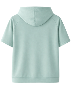 Sweat à capuche vert menthe à manches courtes pour homme, pull décontracté, t-shirt à capuche léger, streetwear, mode estivale, mélange de coton - Product Image 2