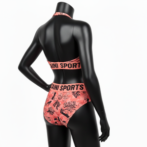 Conjunto de Bikini Premium para Mujer, Poliéster y Spandex, Estampado Gráfico de Coral, Paneles Cosidos, Cintura con Logotipo Personalizado - Product Image 5