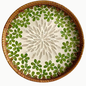 Juego de Bandejas Redondas de Madera con Incrustaciones de Madreperla y Ratán, Bandejas Decorativas de Lujo para Servir Alimentos, Ideales para Regalos - Product Image 6