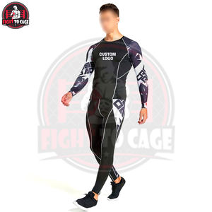 Ensemble de sport 2 pièces haute performance (T-shirt et Legging) en Spandex/Nylon à séchage rapide pour l'entraînement MMA et la gym - Product Image 2