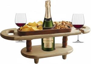 Table de pique-nique en bois avec porte-verres, support pliable portable pour bouteilles, plateau de service pour collations pour fête en plein air - Product Image 2