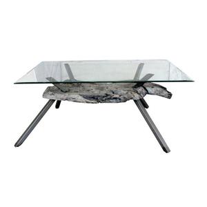 Table à manger rectangulaire en fer et bois de manguier massif, écologique, durable, fabriquée à la main, finition naturelle, avec plateau en verre - Product Image 2