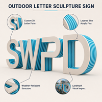 Sculpture de lettres en acier inoxydable personnalisée pour centre commercial, place, parc, jardin, aménagement paysager commercial, lettres 3D