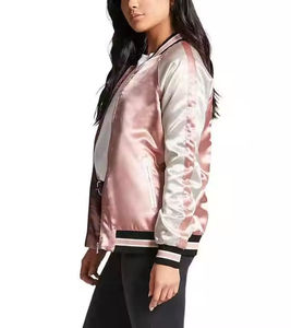 Satin <b>Pink</b> Varsity <b>Jacket</b> High High Quality Custom Made Lightweight Breathable Nylon Lining Finished - Product Image 6