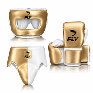 Ensemble de boxe Fly Or Rose : Gants de boxe Fly, protège-tête, protège-guêtres – Équipement d'entraînement de protection – Kits de sparring Fly personnalisés - Product Image 2
