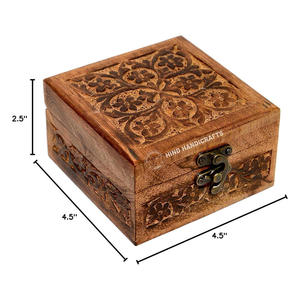 Budget Friendly Wooden Keepsake Box for Jewelry <b>Memories</b> <b>Gifts</b> Small Treasures Elegant Vintage Carved Decoration Aaliyan Impex - Product Image 2