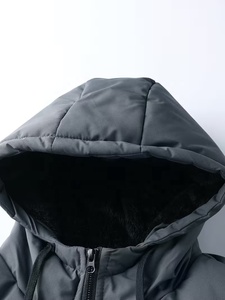 Men's Hooded Puffer <b>Jacket</b> Winter Warm <b>Thick</b> <b>Fleece</b> Lining Windproof Casual Zipper Closure Solid Color Gray Coat - Product Image 3