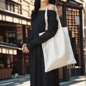 Bolsas de Lona Resistentes al Agua Estilo Inglés Color Sólido Correa para el Hombro Bolsa de Compras para Todas las Temporadas Forro de Poliéster Blanco - Product Image 4