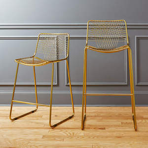Modern Metal Wire Bar <b>Stool</b> Gold Finish High <b>Back</b> Design - Product Image 1