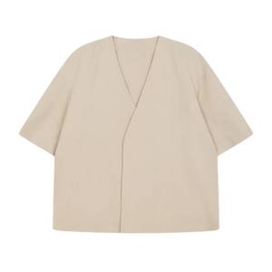 Chemise tissée intelligente pour homme, manches courtes, col en V, style minimaliste, haut décontracté, couleur unie, fabrication OEM, vente en gros - Product Image 1