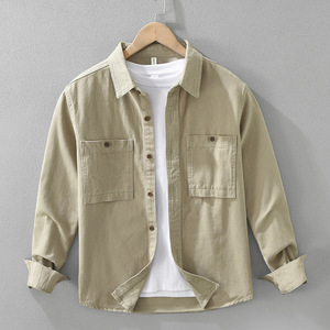 Custom Logo <b>Men's</b> Cotton Overshirt Long Sleeve Button-Up Pocket Casual <b>Winter</b> <b>Shirt</b> - Product Image 3