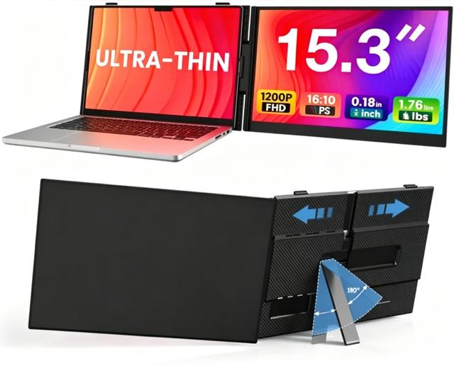 Ultra-thin LCD Dual Screen Laptop Extender S8Max 15.3inch IPS 1200p HDR Laptop Monitor USB-C/ Plug-and-Play for 13-17" Laptops