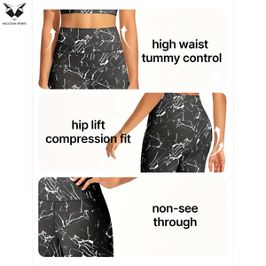 High-Waisted Yoga Shorts Marble Print Compression Workout, Quick-Dry Stretchy Tummy Control Fitness Wear Ladies Shorts - Product Image 6