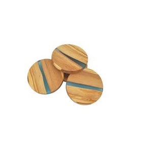 Posavasos Artesanales Mediterráneos de Madera y Resina Azul, Juego de Posavasos de Madera Sostenible, Posavasos Únicos para Regalo de Inauguración de Casa - Product Image 1