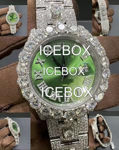 Iced Moissanite Diamond Hip Hop Luxury Stainless Steel Watch for Him VS1 Glass Dial <b>Bracelet</b> Clasp 10 Bar Water Resistant <b>Red</b> - Product Image 3