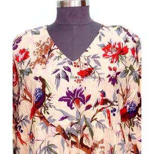 Vestido maxi caftán de algodón floral hecho a mano para mujer india, con estampado a mano, ideal para primavera, verano, playa o uso doméstico. - Product Image 3