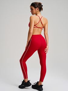 Women's <b>Red</b> Criss-Cross Back Sporty <b>Tank</b> <b>Top</b> with Solid Color Knitted Fit for Yoga and Fitness - Product Image 3