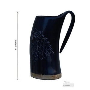 Nuevo Diseño Estilo Americano, Taza de Cerveza de Cuerno de Búfalo Natural Hecha a Mano, Ecológica, de 20 oz, Apta para Alimentos, a Prueba de Fugas, con Asa Larga F S - Product Image 1