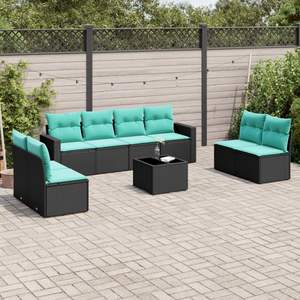 Set di divani da giardino in polyrattan nero da 9 pezzi con cuscini, eleganti mobili da esterno - Product Image 1