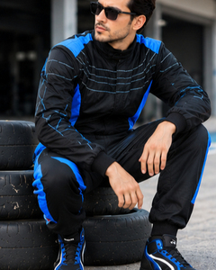 Traje de Carreras de Manga Larga para Hombre, Negro y Azul, de Poliéster, Transpirable, Impermeable, de Secado Rápido, con Bloques de Color, para Motociclismo y Automovilismo - Product Image 1