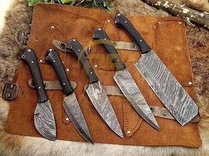Juego de Cuchillos de Chef de Acero de Damasco Hechos a Mano con Bolsa de Cuero, Juego de Cuchillos de Cocina Profesionales de Espiga Completa, Cuchillos de Cocina Afilados OEM - Product Image 4