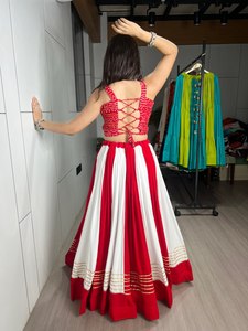 Indian Traditional Embossed Gota Patti Pure Rayon Cotton Slim Fit Floor-Length Navratri Lehenga Choli <b>Set</b> for Women - Product Image 3