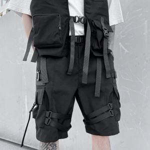Men's Black Cargo Shorts Elastic Waist Canvas Workwear Style Multiple Pockets Solid Color Quick Dry Bermuda Length - Product Image 4