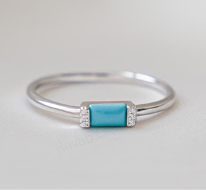 Natural Turquoise 3x5mm Rectangle Smooth 925 <b>Silver</b> Gold Plated Bezel <b>Set</b> CZ Diamond Gemstone <b>Ring</b> Unisex Women's Wedding Party - Product Image 5