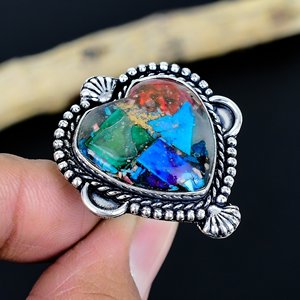 Anneaux faits à la main en argent sterling 925 plaqué avec pierre précieuse turquoise Fista naturelle - Product Image 2