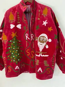 Designer <b>Christmas</b> Velvet <b>Jacket</b> Santa Claus Embroidery Winter Party Wear Boutique Fashion Outerwear - Product Image 2