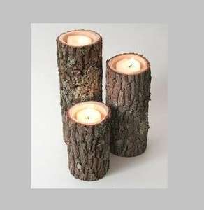Support de bougie en bois avec bords naturels pour mariage, événements festifs, fêtes, support de bougie rustique pour décoration de table à la maison - Product Image 1