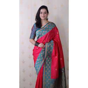 ผ้าไหมสีชมพูเนื้อนุ่ม ผ้าไหมบานาราซี ลายหยัก  ผ้าทอซารีลายซารี  ชุดราตรี น้ำหนัก 650 กรัม ผลิตภัณฑ์จาก Elite Weaves - Product Image 5