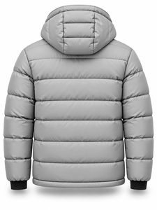 Men's Gray Hooded Puffer Jacket Windproof Casual Zipper Front Polyester Wadding Regular Fit Winter <b>Warm</b> Thick <b>Coat</b> - Product Image 2