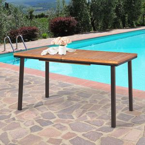 55 Inch Acacia Dining <b>Table</b> with Umbrella Hole for Patio Use - Product Image 4