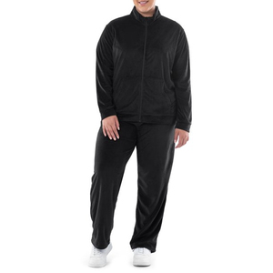 Women Solid Polyester <b>Velour</b> 2-Piece <b>Tracksuit</b> Set Zip-Up Hoodie and Long Jogger Pants Full-Zip Casual Wear - Product Image 3