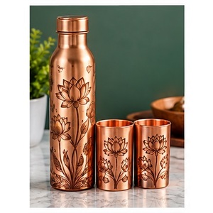 Luxurious <b>Copper</b> <b>Water</b> <b>Bottle</b> with Two Cups Bohemian Design Portable Drinkware Set Home Use - Product Image 3