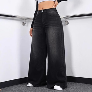 Pantalones Vaqueros de Cintura Alta y Pierna Ancha, Lavado Oscuro, Algodón, Corte Holgado, Estilo Casual, Jeans de Otoño para Mujer - Product Image 3