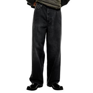 Jean en denim noir droit à jambe large pour homme - Pantalon décontracté respirant en coton et élasthanne à taille mi-haute pour l'été et l'automne - Product Image 5