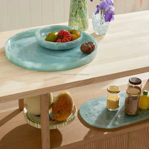 Bandeja Redonda de Resina Azul Turquesa con Vetas de Mármol Blanco, Plato Decorativo para Servir - Product Image 6