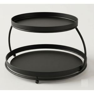 Metal 2 Tier <b>Pizza</b> Stand Wooden Tray Round <b>Shape</b> For Tableware Decorative Hotel Restaurant Cafe Usage - Product Image 5