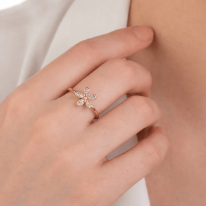 Hallmark Silver Minimalist Flower Stone Rose Gold Plated Casual Ring - Product Image 1