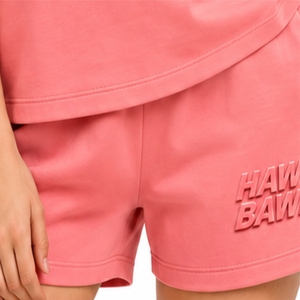 Ensemble t-shirt à manches courtes et short pour femme, col rond, coupe décontractée, respirant, en coton, imprimé lettres, tenue d'été - Product Image 5