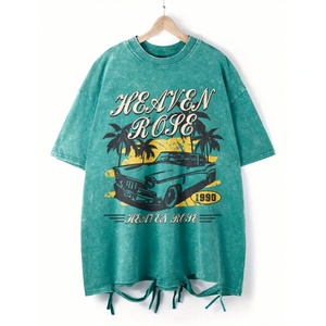 Wholesale Oversized <b>Acid</b> Washed 100% Cotton Men T-Shirt Vintage Graphic Print Distressed Hem <b>Drop</b> Shoulder Street Tee OEM Bulk - Product Image 2