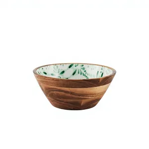 Handcrafted <b>Mango</b> <b>Wood</b> Serving <b>Bowl</b> with Blue Floral Printed Interior Decorative Wooden Salad <b>Bowl</b> for Fruits Snacks Dry Fruits - Product Image 4