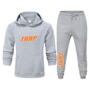Survêtement de sport unisexe de haute qualité avec logo personnalisé, couleur unie, sweat-shirt à capuche uni, costume de sport deux pièces brodé pour hommes de grande taille - Product Image 3